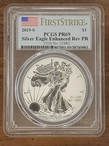 2019 S エンハンスドリバースプルーフ シルバーイーグル PCGS PR69 ファーストストライクラベル OGP付き｜WORLD RESOURCE【KING店】