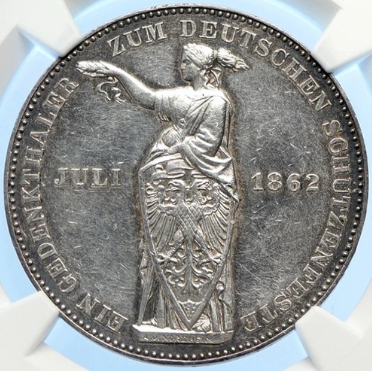 1862年 ドイツ連邦共和国 フランクフルト射撃祭 古い銀ターラー貨幣 NGC i98389|WORLD RESOURCE【KING店】