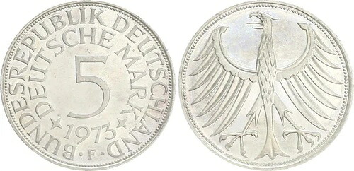5 DM J.387 銀貨 1973 F ランドシュリフトエッジなし スムース St用 393,525円