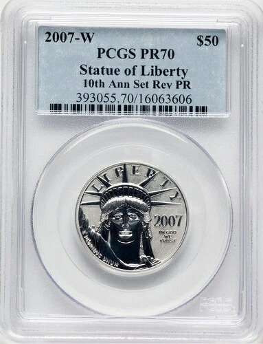 2007-W リバースプルーフ プラチナイーグル 1/2オンス ブルーラベル PCGS MS70｜WORLD RESOURCE【KING店】