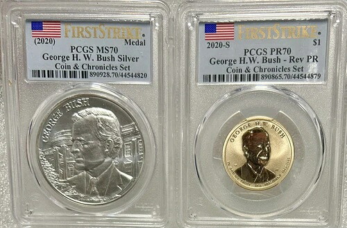 2020 C&C GHWB $1 PCGS リバース PF 70 コインと MS 70 シルバーメダル ファーストストライク|WORLD RESOURCE【KING店】