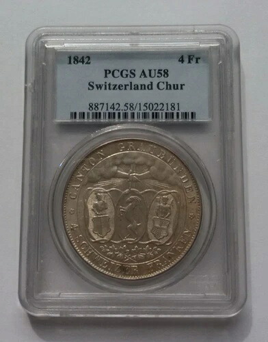 スイスの射撃ターラー 1842年 クール 4 フランク PCGS AU58｜WORLD RESOURCE【KING店】