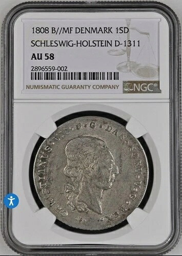 シュレスヴィヒ＝ホルシュタイン州 ドイツ諸州 デンマーク 銀貨 1808年 ターラー ターラー NGC AU58｜WORLD RESOURCE【KING店】