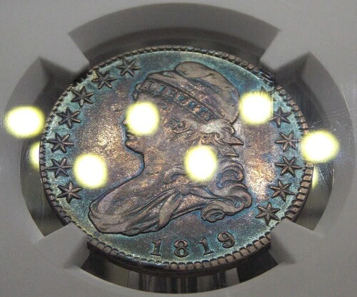 1819年 キャップドバスト シルバーハーフドル O-109 50セント NGC AU53 #007 約未使用 *カラー*｜WORLD RESOURCE【KING店】