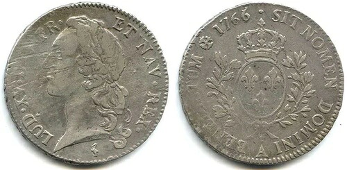 ルイ15世（1715-1774）ECU バンド付き 1766年パリ第2学期 希少!!!!!