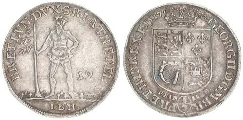ブラウンシュヴァイク・リューネブルク 1/3 ターラー 1755 ゲオルク Ii。ワイルダーマン Vf-Xf、レア 79452｜WORLD RESOURCE【KING店】
