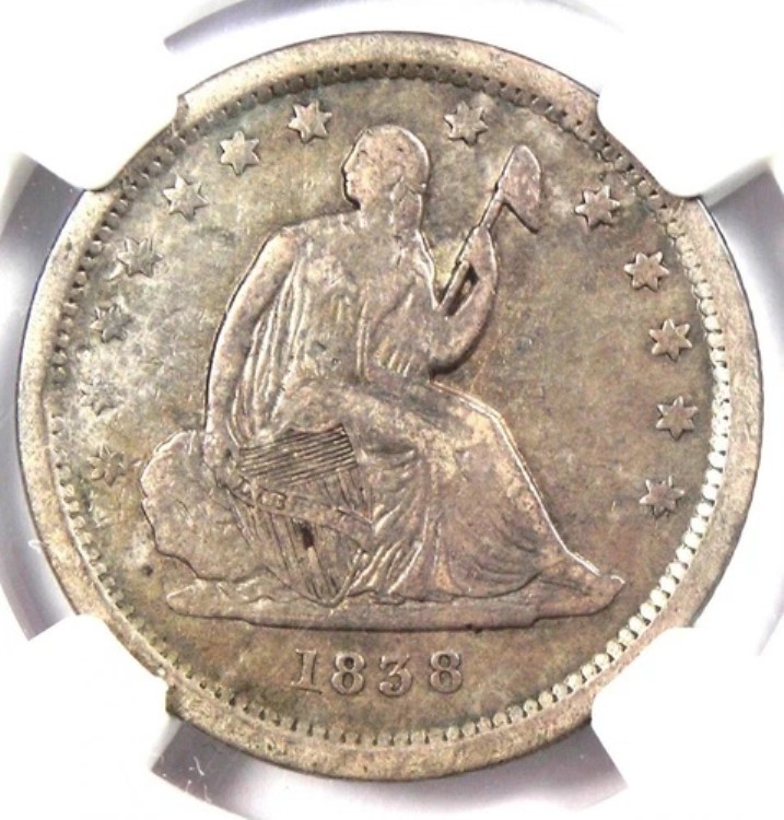 1838 年 着席自由の女神像 25 セント 25 セント クォーター コイン - NGC VF 詳細認定 - 希少な日付!|WORLD RESOURCE【KING店】