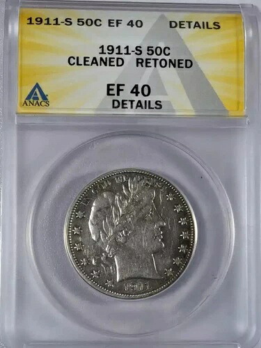 1911年 S バーバー ハーフダラー ANACS XF-40 クリーニング済み リトーン済み｜WORLD RESOURCE【KING店】