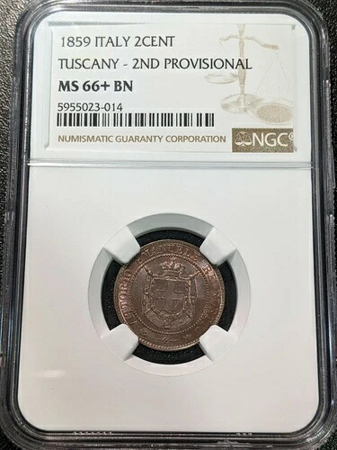 1859年 イタリア領トスカーナ MS66+ BN 2 Centesimi NGC C 82 トップグレード! 希少!｜WORLD RESOURCE【KING店】