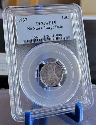 希少 1837年製 シーテッド リバティ ダイム 星なし ラージデイト PCGS F15｜WORLD RESOURCE【KING店】