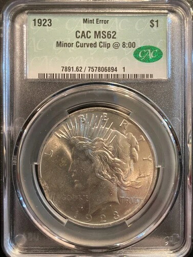 1923 年ピース ダラー MS62 *CAC 認定ミント エラー* CACG による切り取り銀貨!|WORLD RESOURCE【KING店】