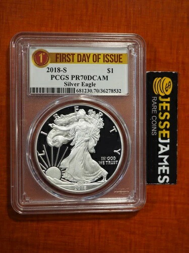 2018 S プルーフ シルバー イーグル PCGS PR70 DCAM 発行初日 シルバーリボンラベル 74,415円
