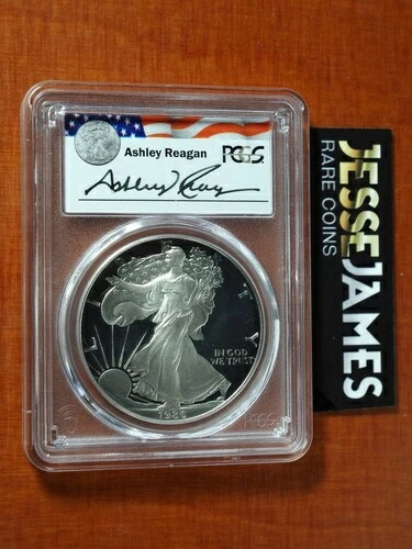1986年 Sプルーフ シルバーイーグル PCGS PR69 DCAM アシュリー・レーガン直筆サイン入り レガシーシリーズ