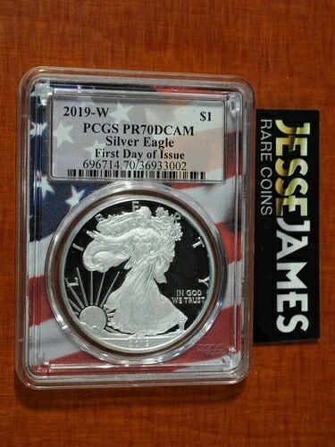 2019 W プルーフ シルバー イーグル PCGS PR70 DCAM 発行初日 FDI USA フラッグ コア