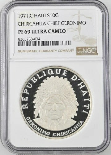 1971年 ハイチ シルバー 10グールド NGC PF-69 チリカワ チーフ ジェロニモ