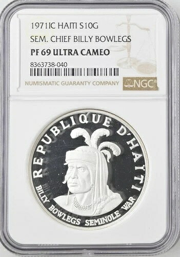 1971年 ハイチ シルバー 10グールド NGC PF-69 SEM チーフ ビリー・ボウルグス 74,415円