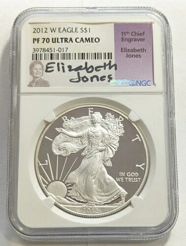 1ドル アメリカン・シルバー・イーグル・ドル 2012年 W NGC グレード PF70 カメオ エリザベス・ジョーンズ