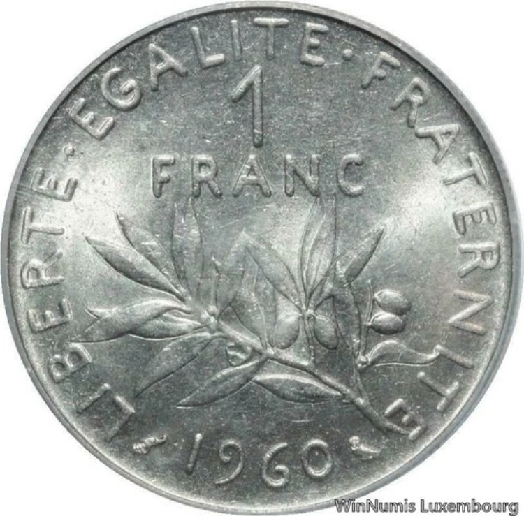 U6571 希少 フランス 1フラン セムーズ 1960年 PCGS MS64 SPL+++ -＞ オファー-