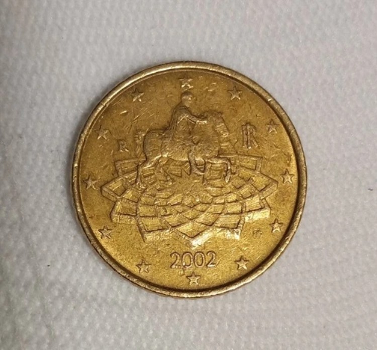 2002年イタリア50セントユーロ硬貨 - 初版。希少コイン。