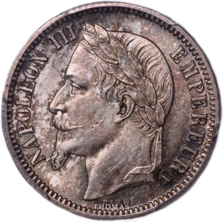 ナポレオン3世 銀貨 1フラン 1867 A - PCGS MS 65-