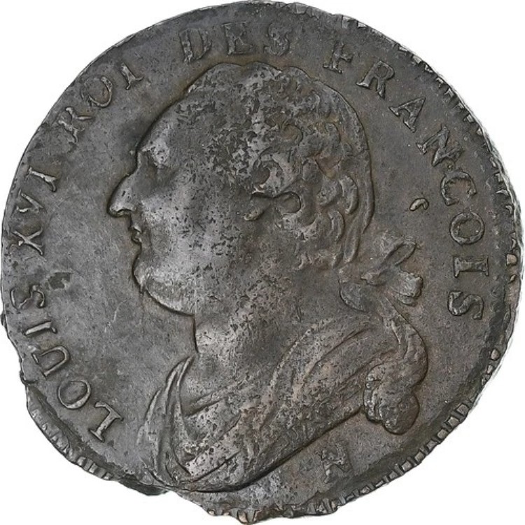 [#349173] フランス、ルイ 16 世、12 デニール フランソワ、1792?4、モンペリエ、オーストラリア｜WORLD RESOURCE【KING店】