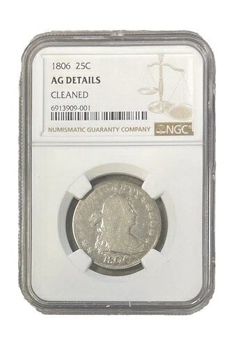 1806年 ドレープ胸像 銀貨 25セント NGC AG 詳細 - クリーニング済み|WORLD RESOURCE【KING店】