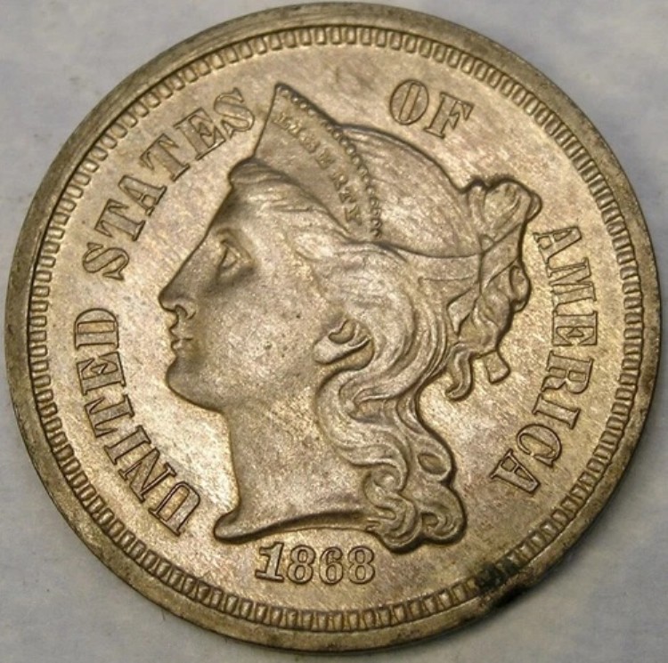 1868/18 3セントニッケル ゴージャス 希少 再刻印 日付入り 美しい3セントタイプコイン|WORLD RESOURCE【KING店】