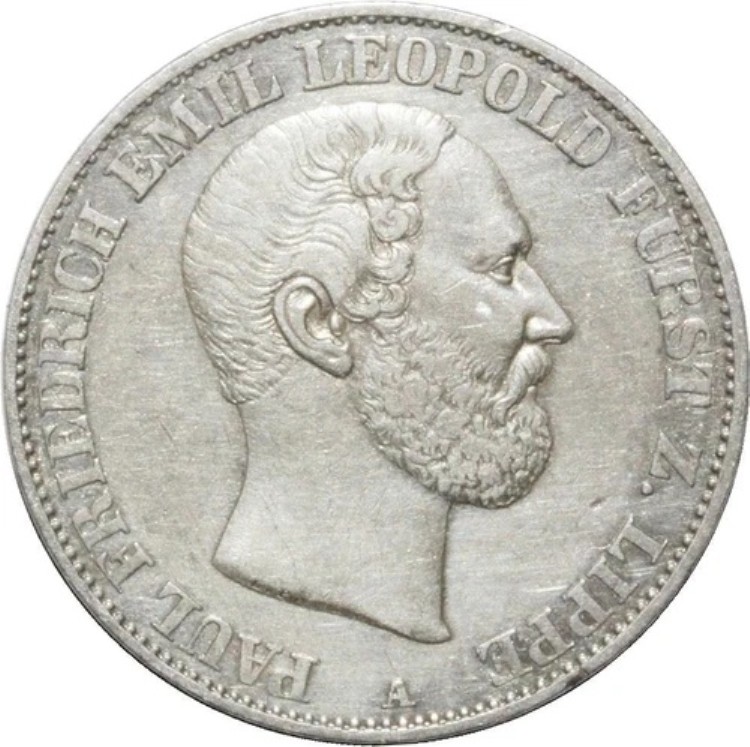 X2426 レア リッペ デトモルト 1 Vereinstaler Paul Frederick 1866 A ベルリン シルバー AU-