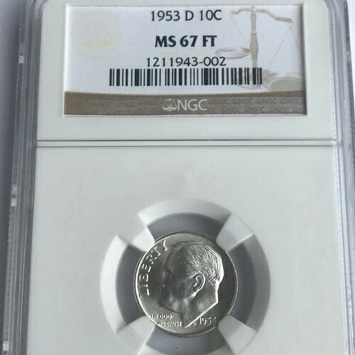 1953年 D ルーズベルト ダイム NGC MS 67 フィート FB フルトーチバンド ブライト 非常に希少 X22｜WORLD RESOURCE【KING店】