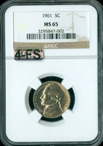 1961 年 ジェファーソン ニッケル NGC MS65 MAC 4FS 非常に希少 スポットレス $4,000.00 FS 。