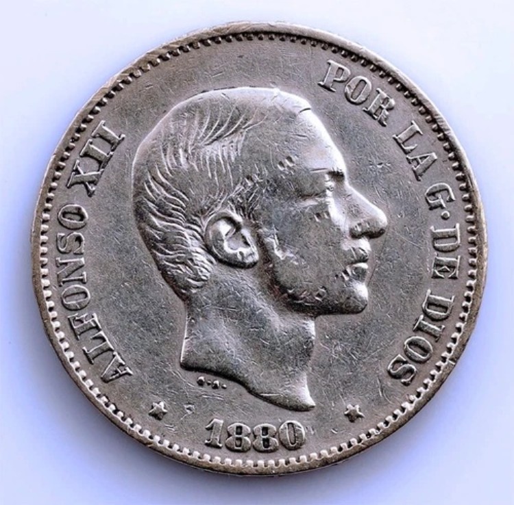 SC-スペイン-アルフォンソ12世。50セント硬貨。1880年。マニラ。銀貨12.6g。希少|WORLD RESOURCE【KING店】