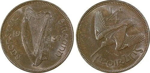 アイルランド 1932年 1/4d ファーシング PCGS MS64BN Pop 2/0 素晴らしい より良い日付 希少 素晴らしい 149,050円