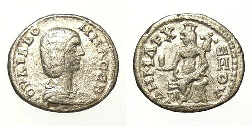 非常に希少* ユリア・ドムナ ペトラのドラクマ銀貨 西暦211-212年