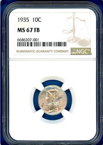 1935 P NGC MS67FB マーキュリーダイム 米国造幣局 銀貨 10セント 希少 1935-P MS-67 FB