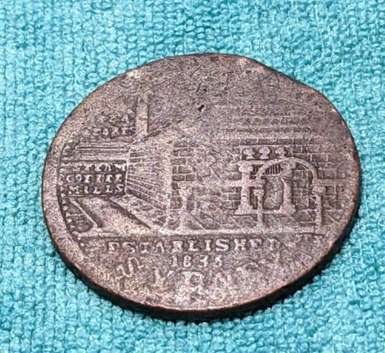 1853 年、オーストラリア、シドニーの蒸気コーヒー ミル、アンティーク、古いペニー トレード トークン - 希少品!｜WORLD RESOURCE【KING店】