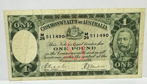 オーストラリア 1933年 1ポンド硬貨、リドル/シーハン、希少「M 26 511490」AEF