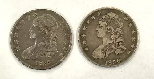 2- 高級米国シルバーバストハーフドル 1834年、1836年