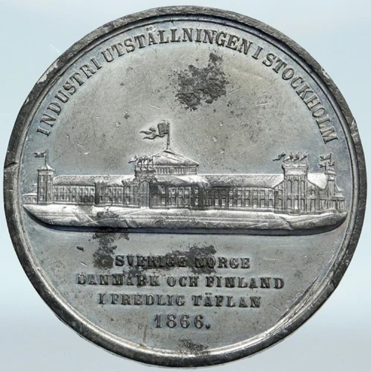 1866年 スウェーデン国王オスカル1世 ストックホルム万博 希少 アンティーク 銀メダル i89393|WORLD RESOURCE【KING店】