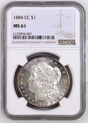 1884-CC モルガン銀貨 NGC MS 61、より良い日付と希少品、