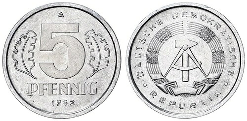 GDR 5 Pfennig 1982 A 非常に希少なこの状態の Prfr Saint Matte 122172