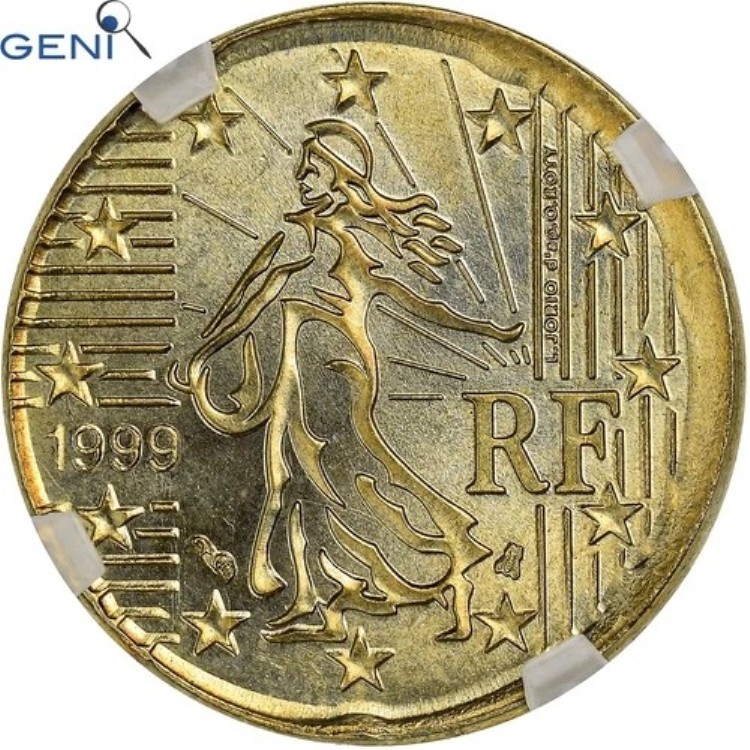 [#859239] フランス、20サンチーム、エラーブロードストラック、1999年、ペサック、ノルディックゴールド、GEN