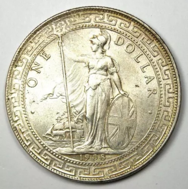 1908-B イギリス貿易ドル T$1 - 未流通詳細。UNC MS - 希少コイン！