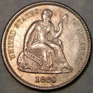 1860/1__0 自由の女神像 銀製ハーフダイム RPD 希少美品 再刻印 日付入り VP-001