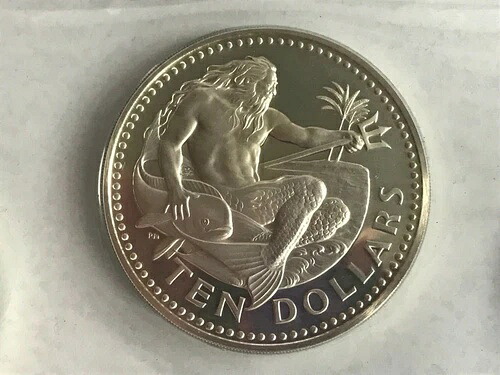 1973年 バルバドス 大型銀貨 プルーフテン 10ドル ネプチューン キングオブザシーコイン