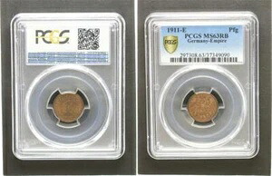 エンパイア 1 フェニヒ J.10 1911 E フレッシュ ミント、クフェルパティナ PCGS MS63RB (37099)
