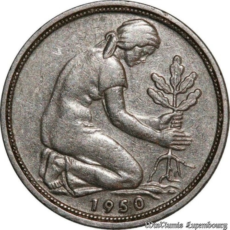 C6684 希少 ドイツ連邦共和国 50 Pfennig 1950 G カールスルーエ -＞ オファー-