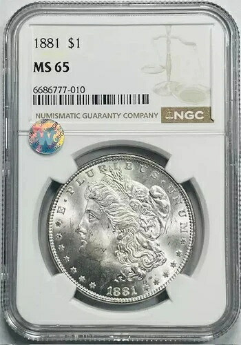 1881年 モルガン銀貨 NGC MS-65 サイトホワイト