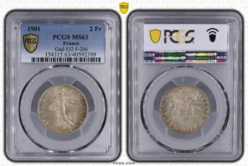 フランス 2フラン セムーズ 1901年 銀貨 PCGS MS63 (MS)