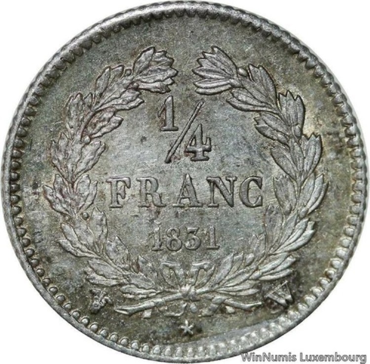 V2672 希少 1/4 フラン ルイ・フィリップ 1831W リール シルバー シルバー スプレンディッド FDC-