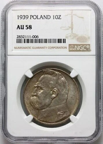 1939年 ポーランド ユゼフ・ピウスツキ、銀10ズロティチ、?ミント、レア、NGC AU 58。|WORLD RESOURCE【KING店】